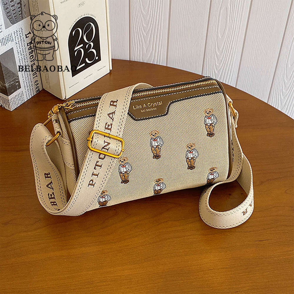 Color-Block Beibao Canvas Embroidery Wide Strap For Women 2024 Casual Cartoon Single Shoulder Crossbody Bag