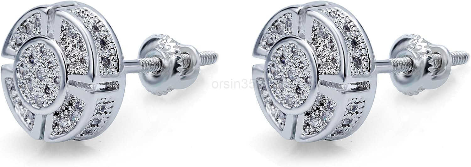 Screw Back Earrings 14K Golden Plated 5A Cubic Zirconia Cluster Round Screw On Stud Earrings For Men Women Aretes De HombreW250909