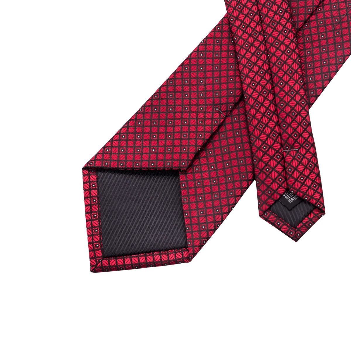 HiTie er Red Burgundy Plaid Silk Wedding Tie For Men Handky Cufflink Gift Mens Necktie Fashion Business Party Dropshiping 250908