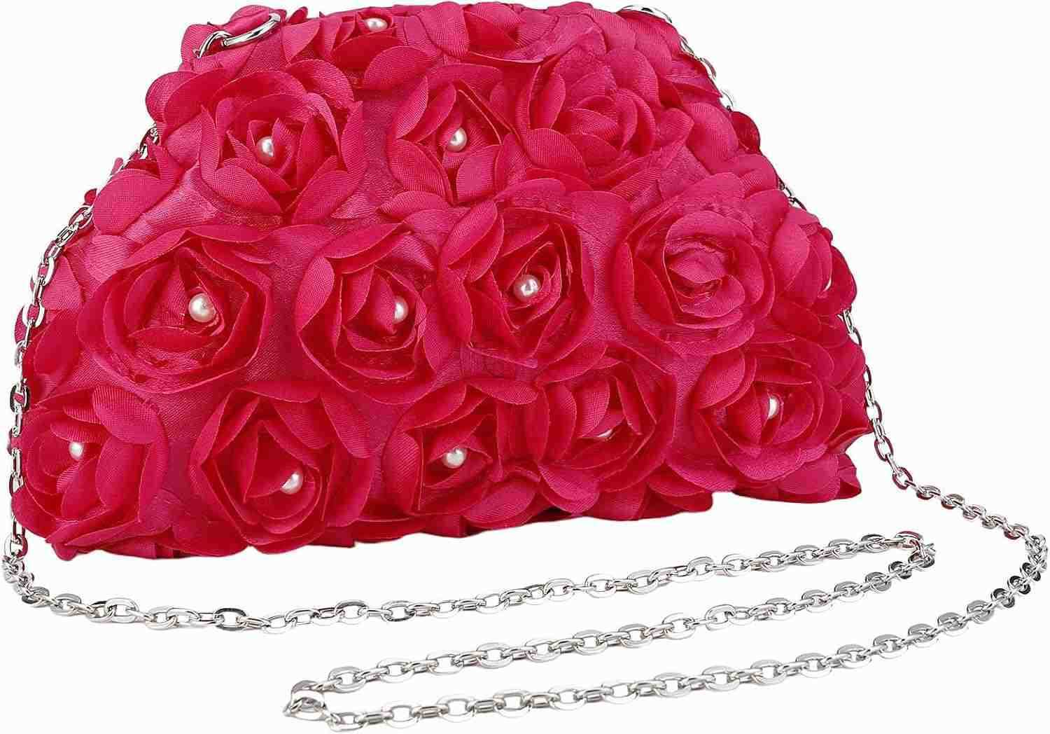 Floral Clutch Purses for Women Elegant Evening Purse Bridal Handbag Shoulder Bag with Detachable Chain Z25909