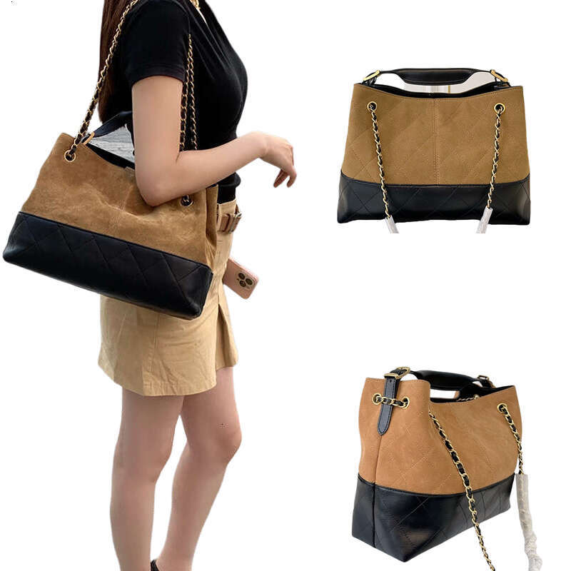 Suede Brown Beige Shoulder Bags Designer 25A Handbag Chain Totes Medium Splicing Color Soft Leather Shopping Bag Ladies Handbags