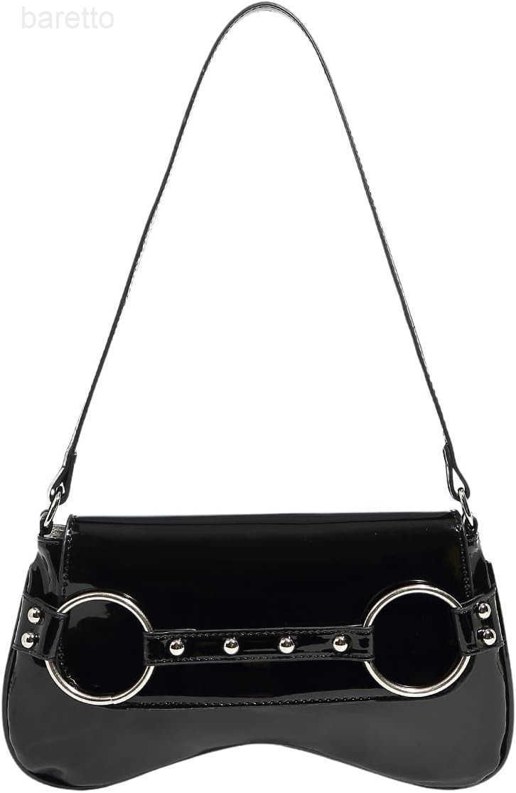 Womens Metal Studded Shoulder Handbag Flap Magnet Faux Leather Underarm Purse Z250909