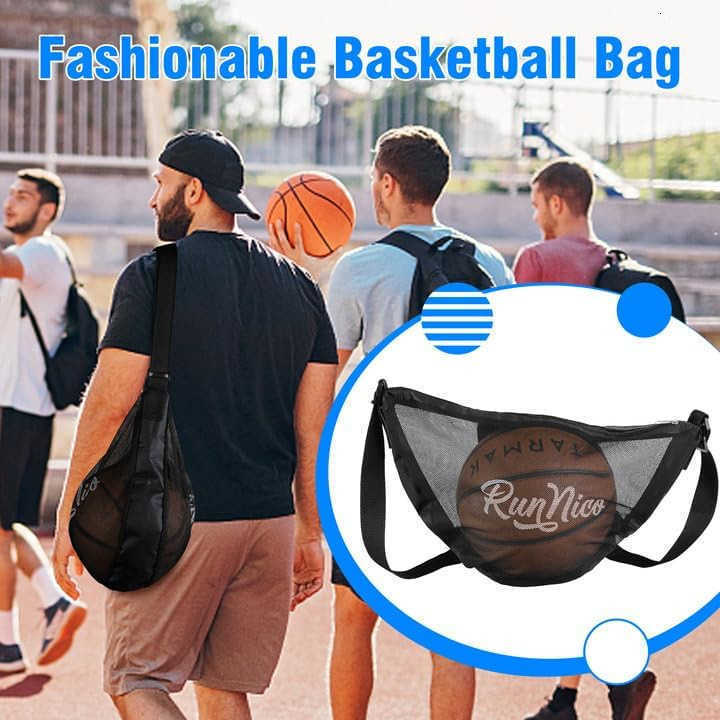 Mesh Single Ball Carry BagFoldable Basketball Bags with Adjustable Shoulder StrapLarge Capacity Sports Ball Bag for Carrying BasketballVolleyballFoot 
