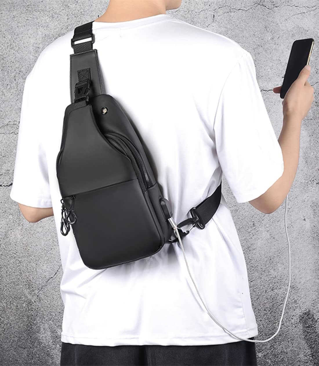 Sling Bags Mens Shoulder Crossbody Backpack with USB Charging Port HeadphoneOutdoor Lightweight Bag Z250909