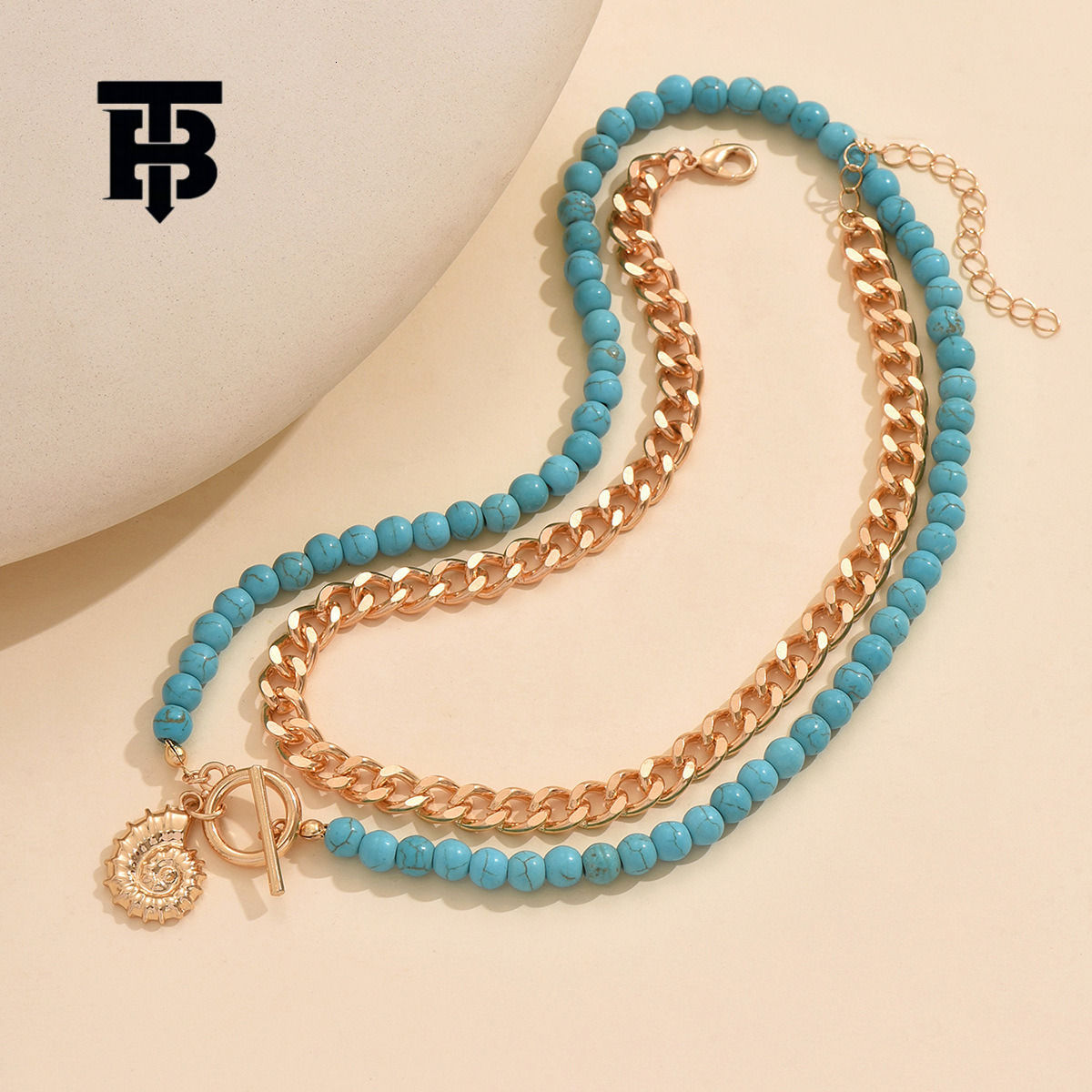 TB BHULAMTE Free Shipping New Designer With Fashionable Jewelry Beads Turquoise Conch Pendant Necklace Womens Ocean Style Collarbone Chain Necklace