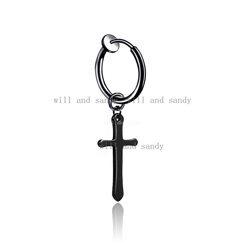 Non Tarnish Stainless Steel Cross Earrings Jesus Crosses Hoop Earrings Cartilage Hypoallergenic Clip on Ear Cuff Dangle for Women Man Hip Hop Fashion 