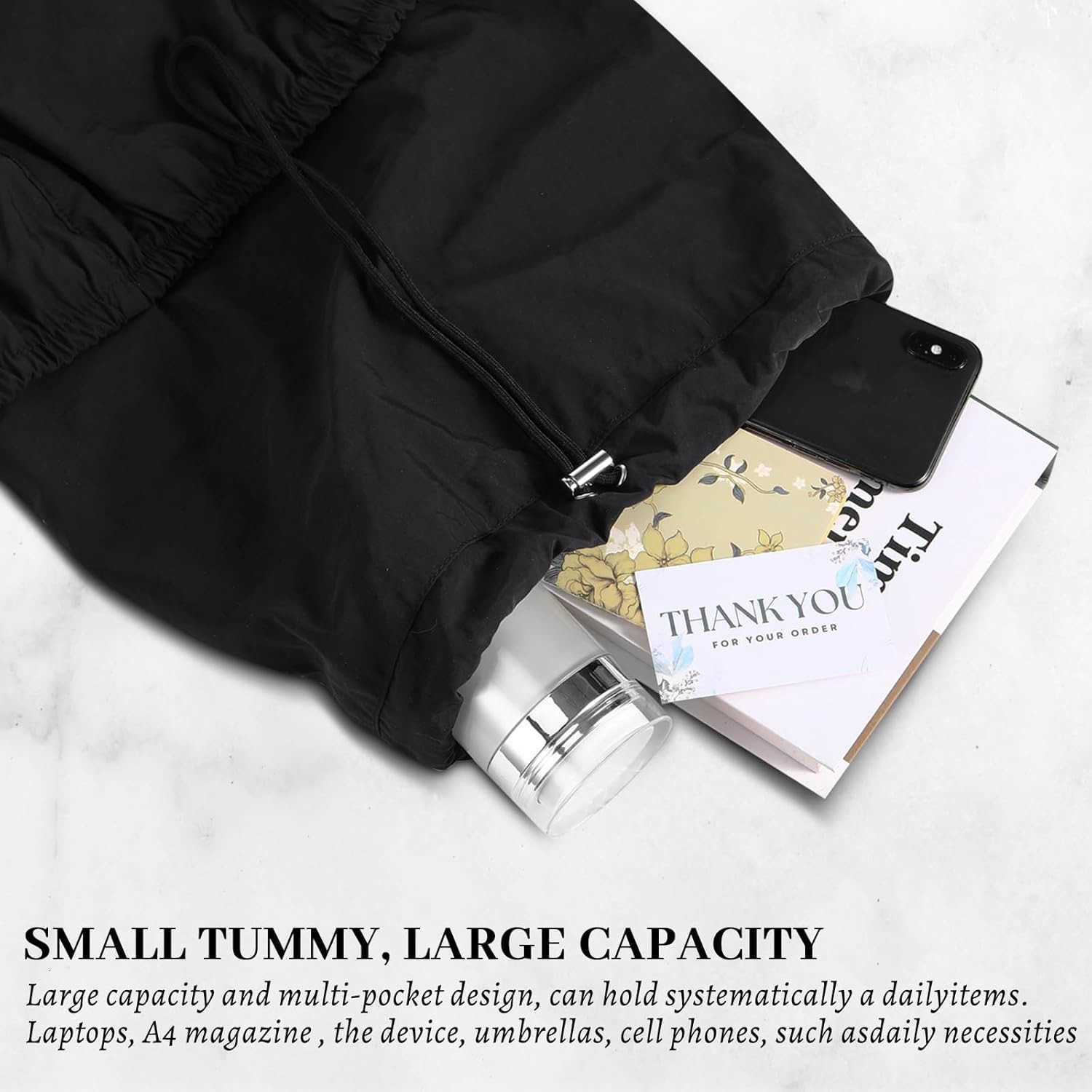 Shoulder Bag for Men Women Stylish Drawstring Backpack Lightweight Crossbody Sling Bag Minimalist Casual DaypackBlack Z250909