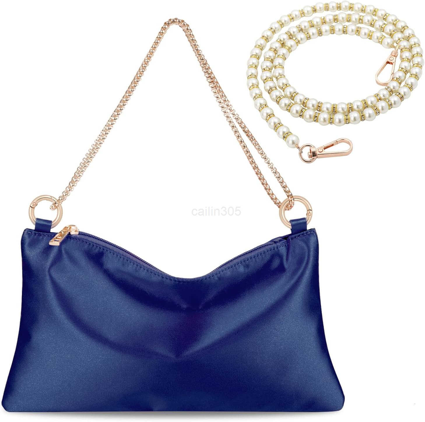 Satin Evening Bag Clutch Purse Handbag for Women Wedding Shoulder Bag with 2 Chains for Formal Cocktail Party Z25909