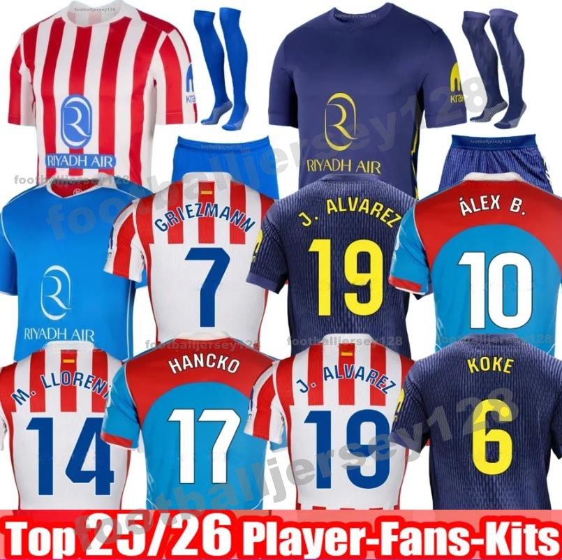 25 26 Atletico MadridsE ALEX B HANCKO soccer jerseys GRIEZMANN JOHNNY 2025 2026 J.ALVAREZ M.LLORENTE KOKE SAUL Correa LEMAR football shirt men kids sets uniforms