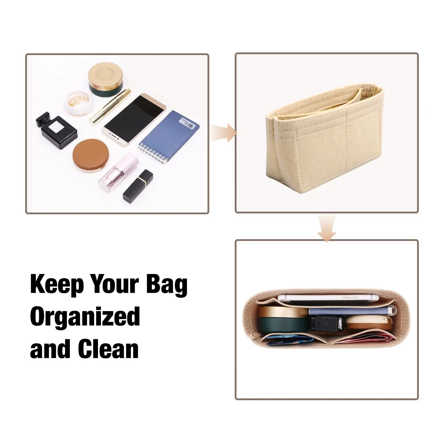 Bag Organizer For Mini Bag Storage Bag The Liner Bag Felt Purse Insert Handbag Liner Bag 250908