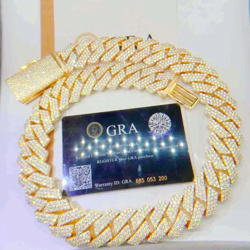 Moissanite Cuban Link Chain 20mm 3 rows Pendant necklaces lced out Pass Dia Tester Sterling Sier Necklace