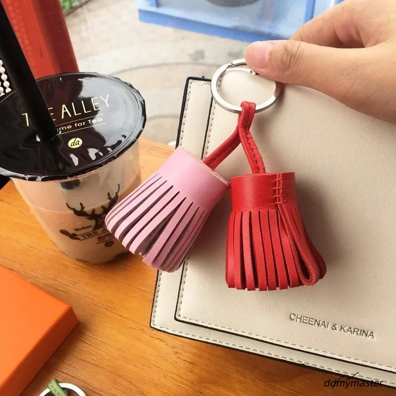 Fashion Leather Double Tassel Fringe Keychain Car Key Chain Ring Women Bag Charm Backpack Holders Ornament Gift 250122 ddmymaster