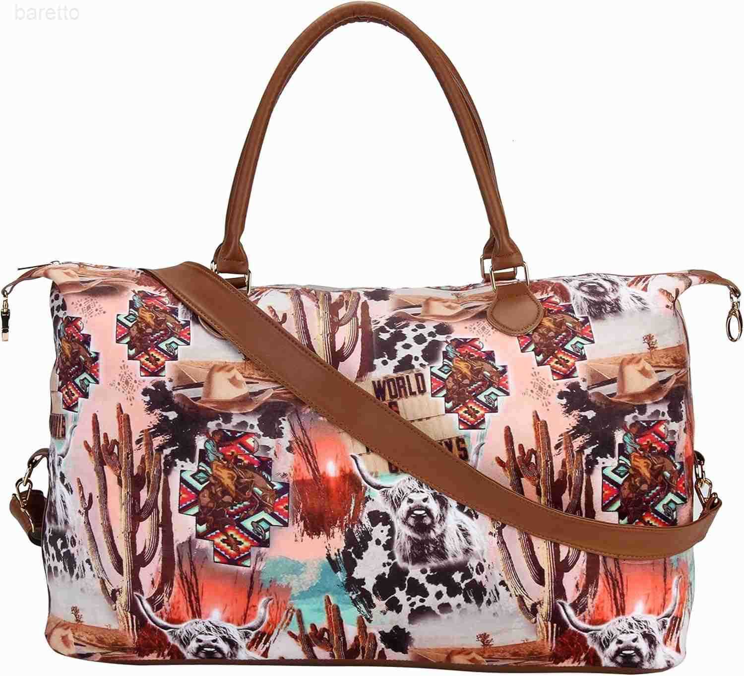 Bag Duffle Bag For Women Large Travel Tote Bag Overnight Weekend Bags With Shoulder Strap Cow Leopard Atzec Z250909