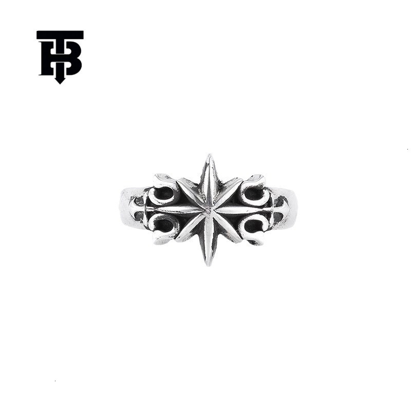 TB BHULAMTE Free Shipping New Designer Accessory Hexagonal Star Ring Plain Silver Retro Personalized Ring Niche Design Simple Style Ring