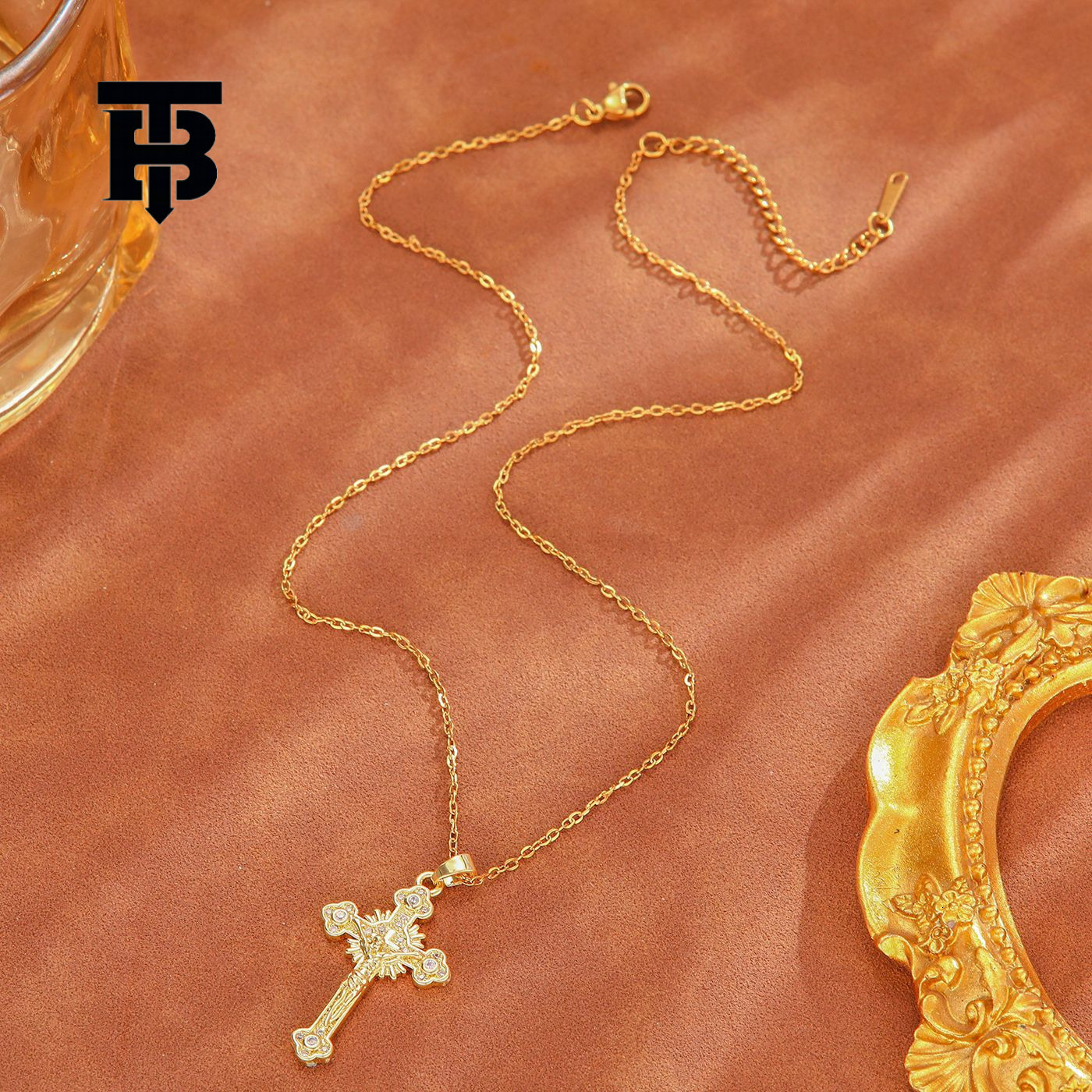 TB BHULAMTE Free Shipping New Designer Accessory Inlaid With Diamond Cross Necklace Brass Gold-plated Women's Necklace Design Sense Layered Colla