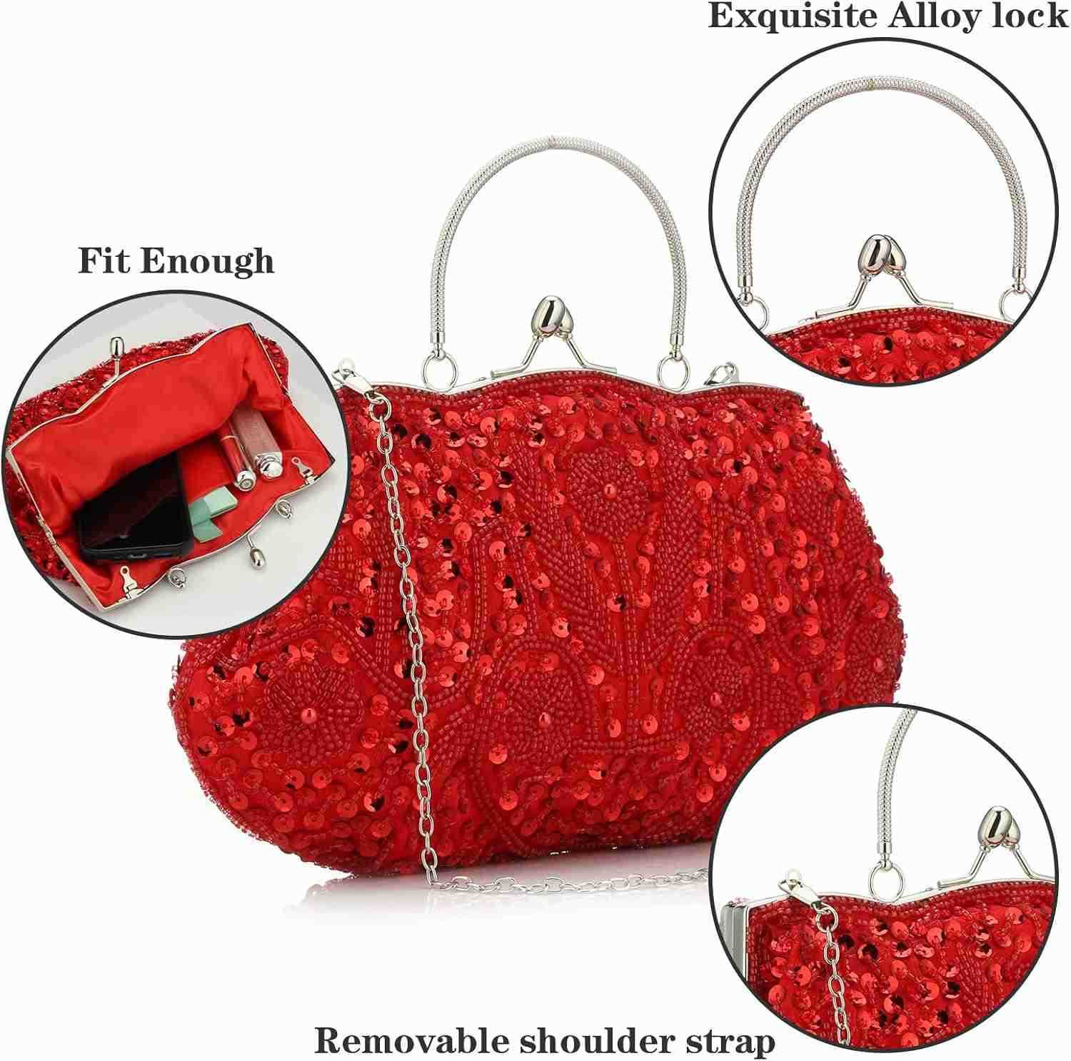 Beaded Sequin Flower Evening Purse Large Clutch Bag Z25909