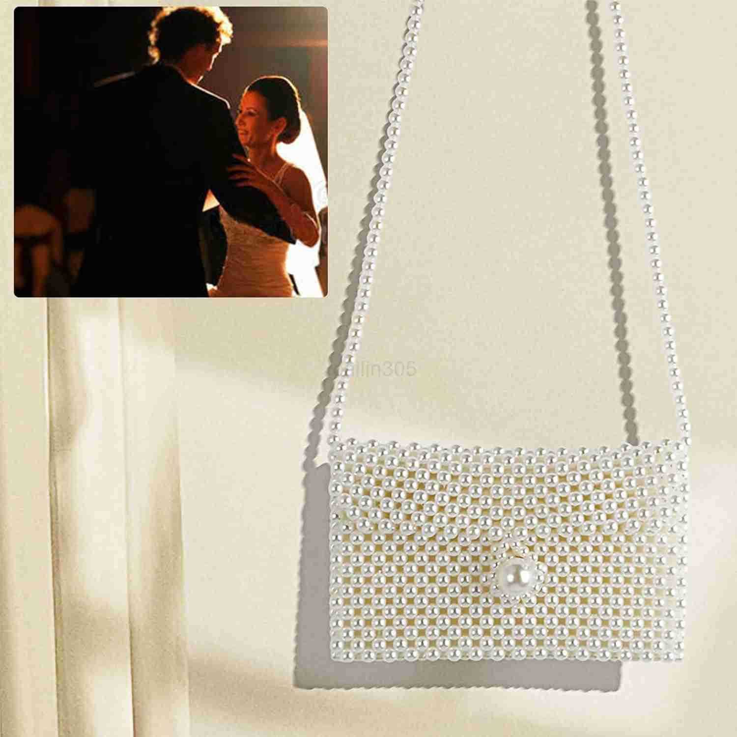 Pearl Bag Chain Bag Purse Shoulder Bag Evening Bags for Women Artificial Pearl Clutch Crossbody Beaded Handmade Bags for Party Wedding Bridal Travel Z