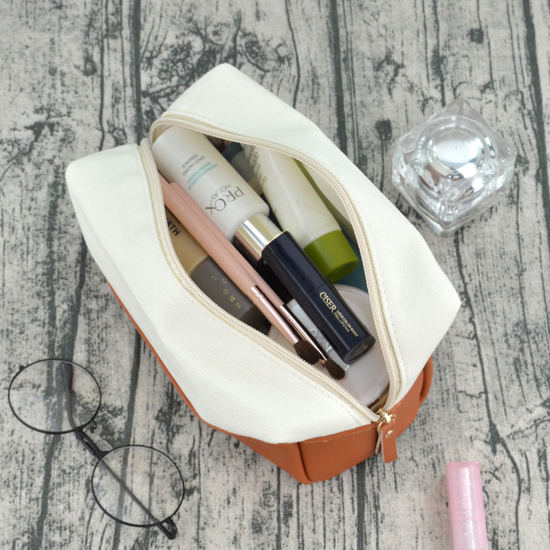 Free Shipping 2025 New Cotton Canvas Cosmetic Bag Color Blocking Makeup Organizer Pouch High Capacity Minimalist Style