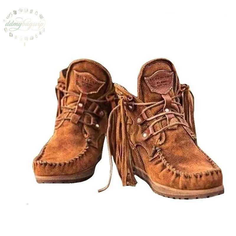 Bestseller Designer winter Cowboy fringe boots Women's suede shoes Fringe Pop lace-up Bohemian Flat womens boot ddmybagsvip