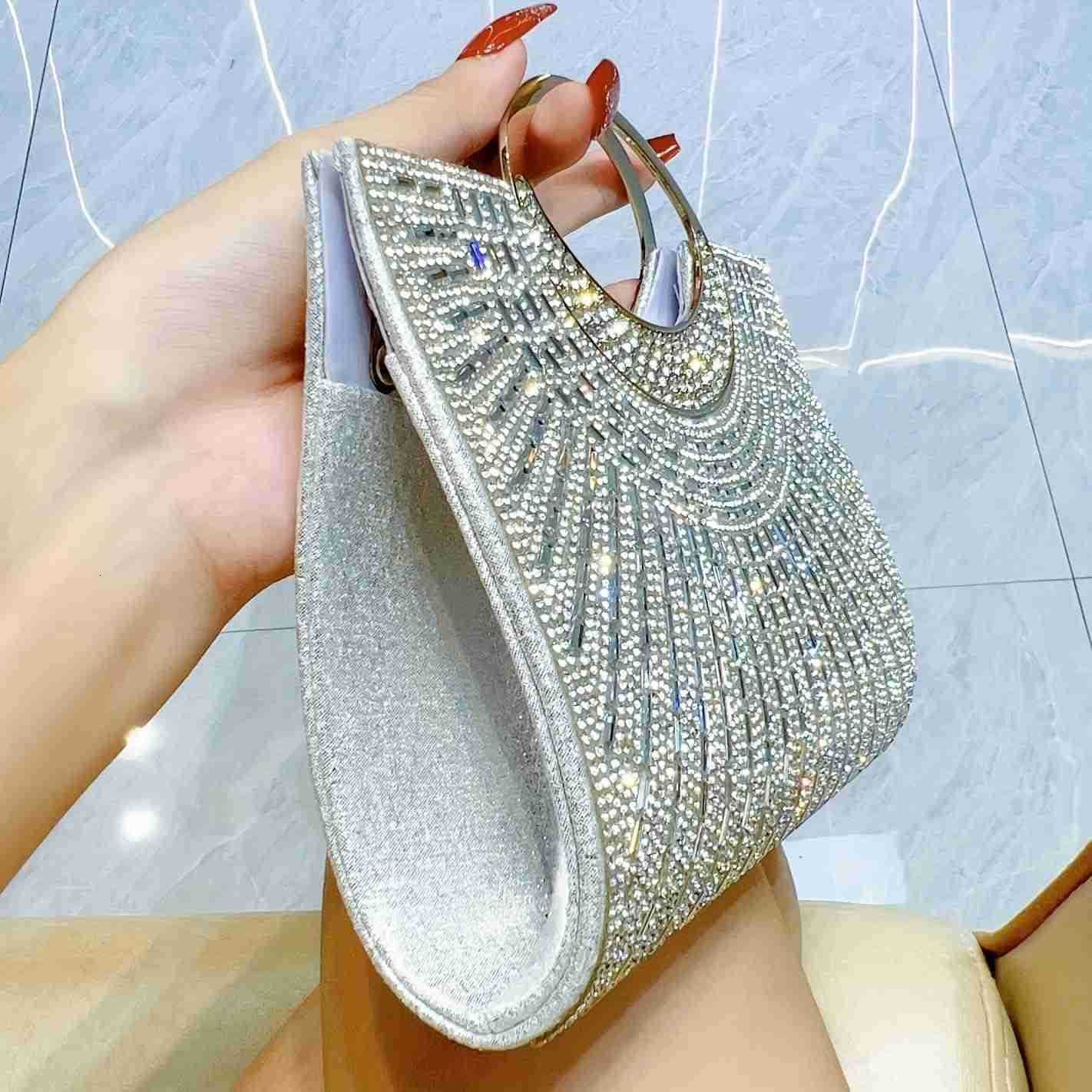 Crystal Silver Bling Rhinestone Sequin Clutch Purse Evening Bag for Women Wedding Formal Handbag with Round Handle Elegant Party Cocktail Glitter Occa