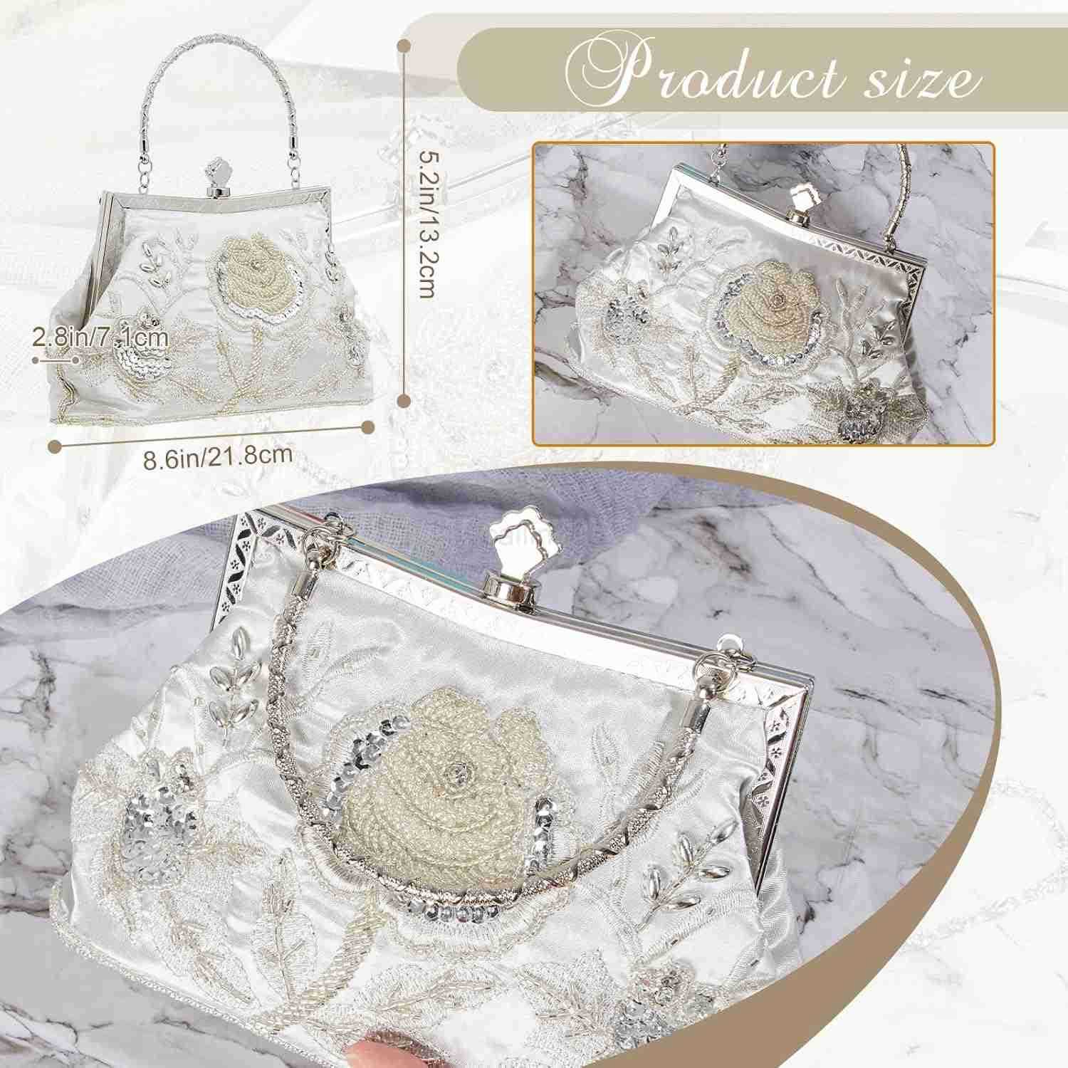 Beaded Clutch 86 x 52 x 28 Inch Vintage Embroidery Evening Bag Sequin Rhinestone Clutch Purse Floral Crossbody Bag Z25909