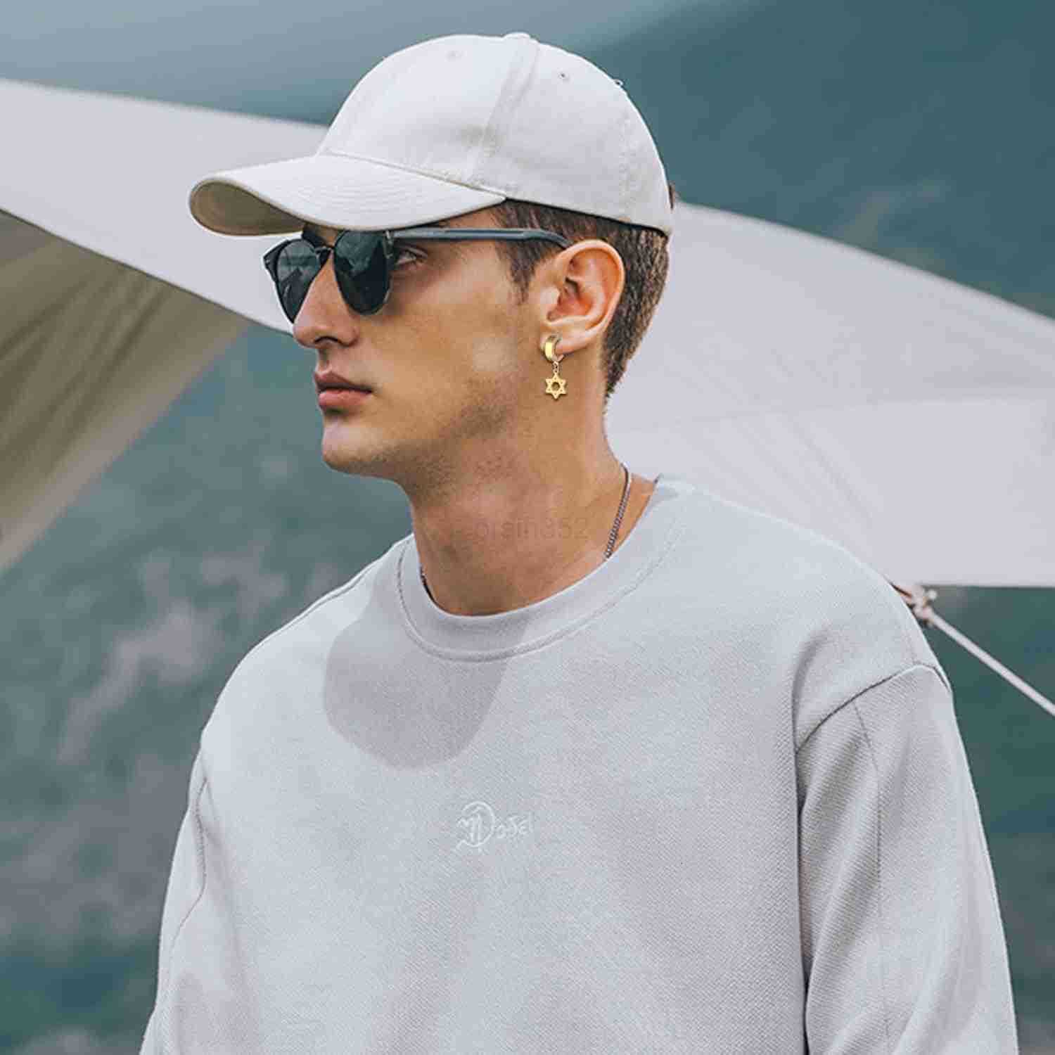 20 Pairs Stainless Steel Stud Earrings for Men Hypoallergenic Earring Unisex Punk Earring Hoop Hinged Dangle Cross Earrings for Men WomenW250909
