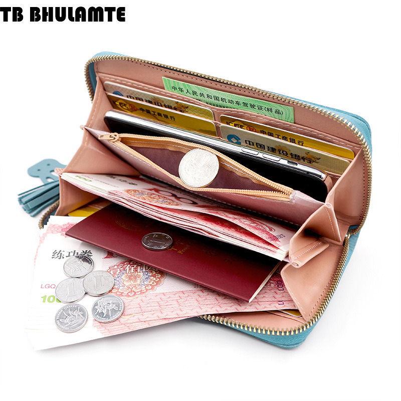TB BHULAMTE Designer Wallet Luxury Bag Korean Style Simple Women's Wallet Long Zipper Wallet Patchwork Leather Color Fashion Coin Purse Card Hold