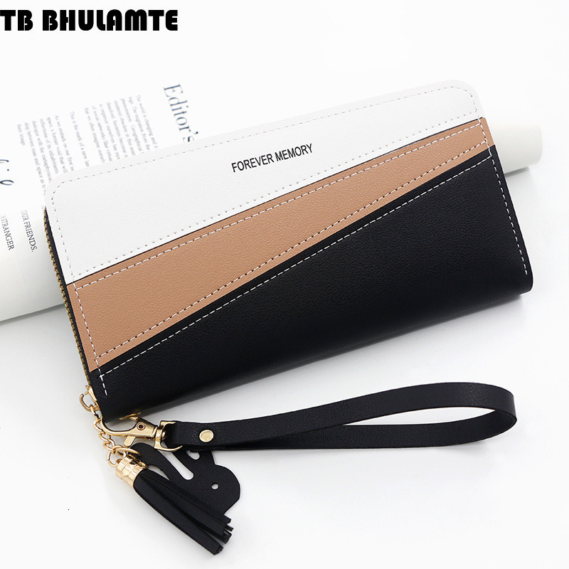 TB BHULAMTE Designer Wallet Luxury Bag Korean Style Simple Women's Wallet Long Zipper Wallet Patchwork Leather Color Fashion Coin Purse Card Hold