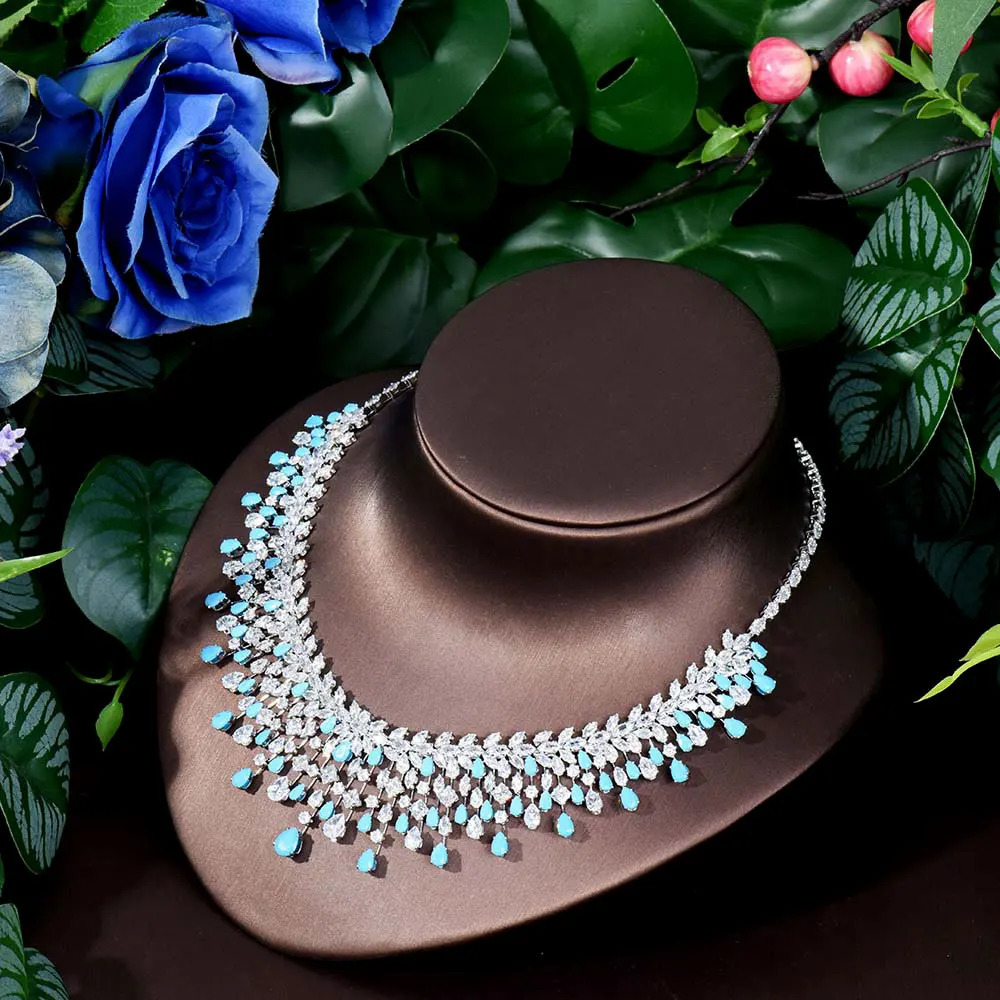 HIBRIDE Dubai jewellery womens set bridal party dress sky blue accessories exaggerated necklace earrings pendant S458 250908