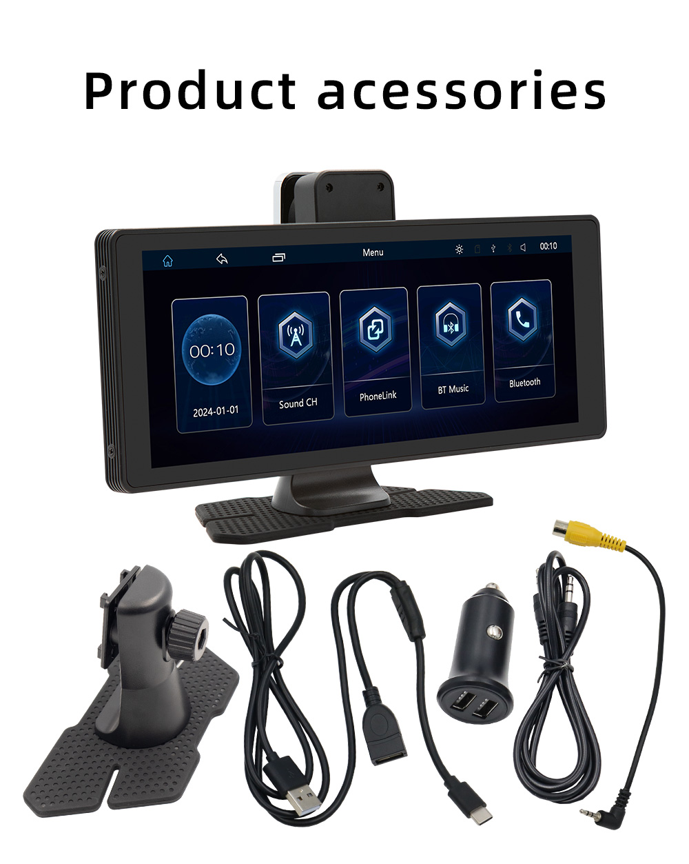 10 inch Wireless CarPlay Android Auto Touch Screen, Plug & Play 720P IPS HD Car Monitor Interior Accessories WiFi BT Universal Fit for Cars KOWANKIT X