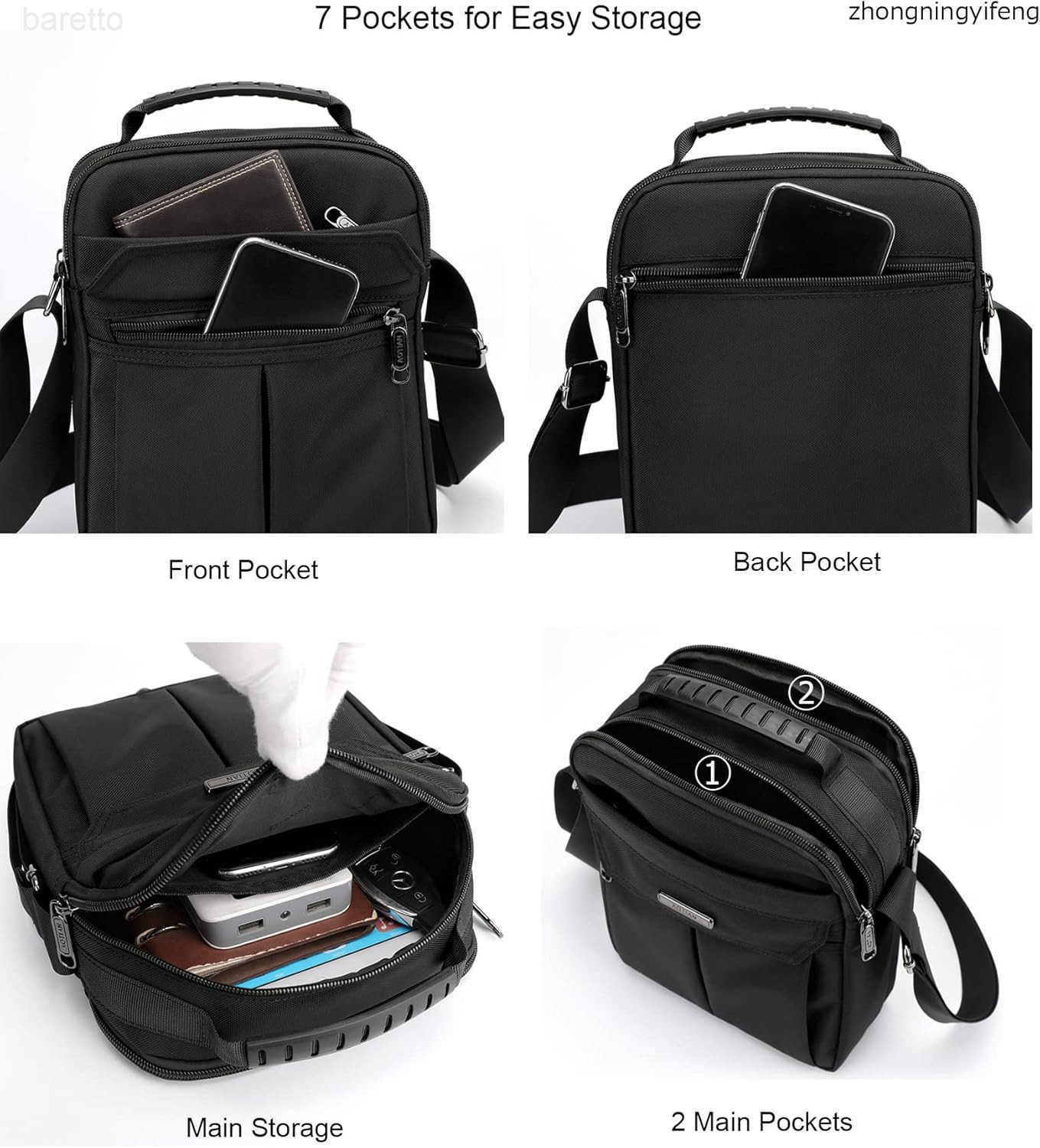 Mens Messenger Bag Small Nylon Crossbody Shoulder Bag Waterproof Casual Black Purse for Work Travel Z250909