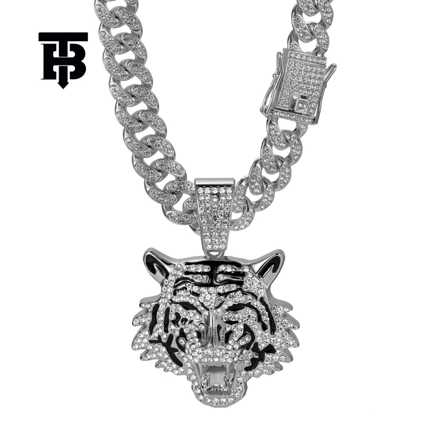 TB BHULAMTE Free Shipping New Designer Accessories Hot Selling High-quality Tiger Pendant Alloy Full Diamond Cuban Chain Hip-hop Trendy Men's Jew