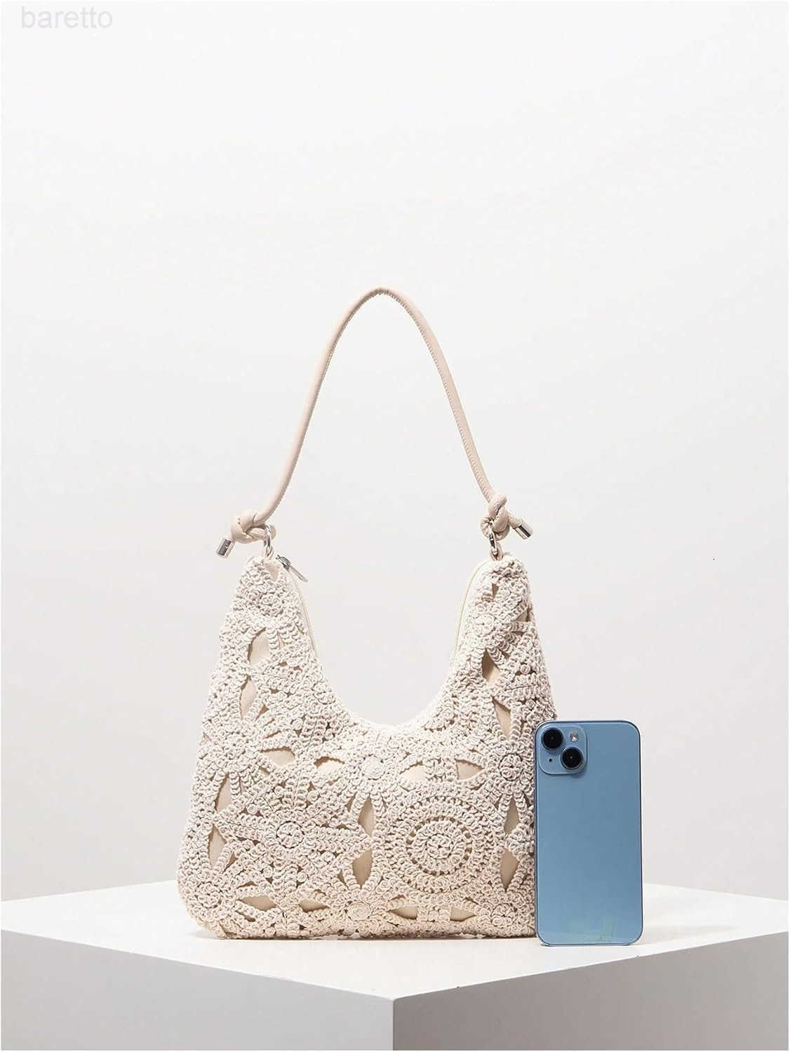 Womens Floral Crochet Shoulder Handbag Zipper Single Strap Boho Underarm Purses Z250909