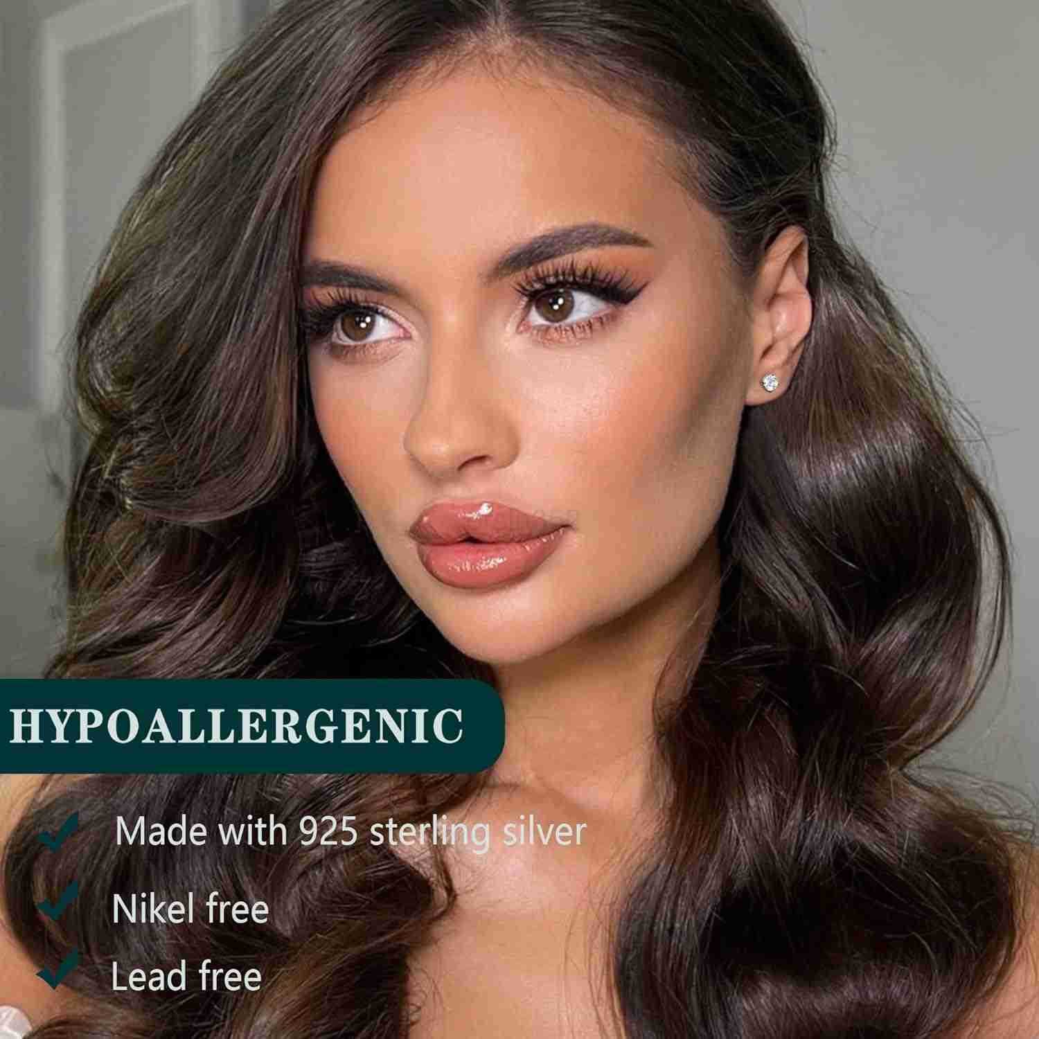 Stud Earrings 18K White Gold Plated Solid 925 Sterling Silver Earring Hypoallergenic Dainty Flat Back Stud Earrings Jewelry for Women Men D Color VVS1