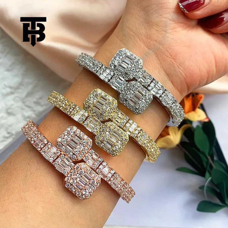 TB BHULAMTE Free Shipping New Designer New Hip Hop Bracelet Open Set Square Zircon Full Diamond Punk Style Bracelet Gold Silver