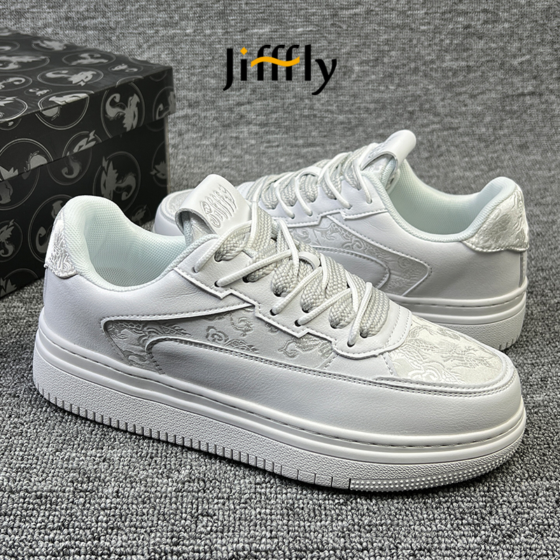 Modern Design Jifffly Co-ed White Low-top Athletic Footwear with National Chic AestheticJFY-868