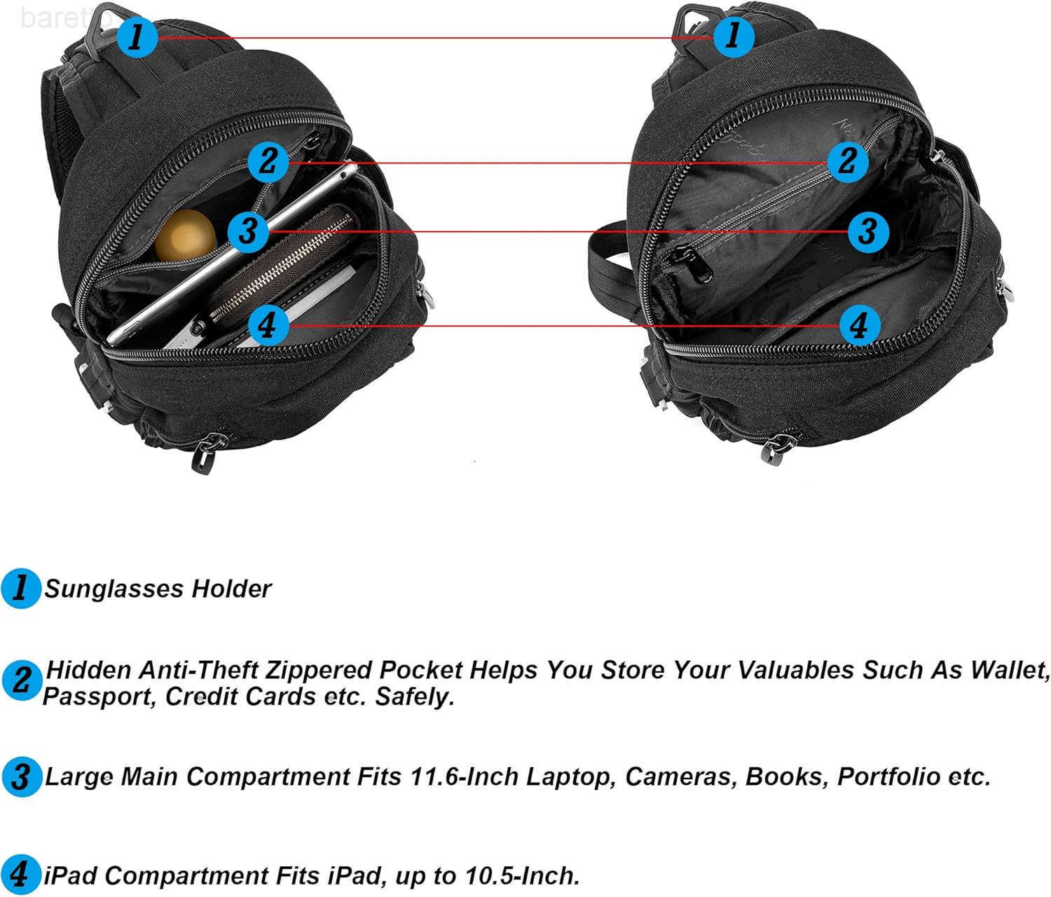 Sling Bags Chest Shoulder Backpack Crossbody Bag One Strap Daypacks Outdoor Travel for Men Women Black010 Z250909