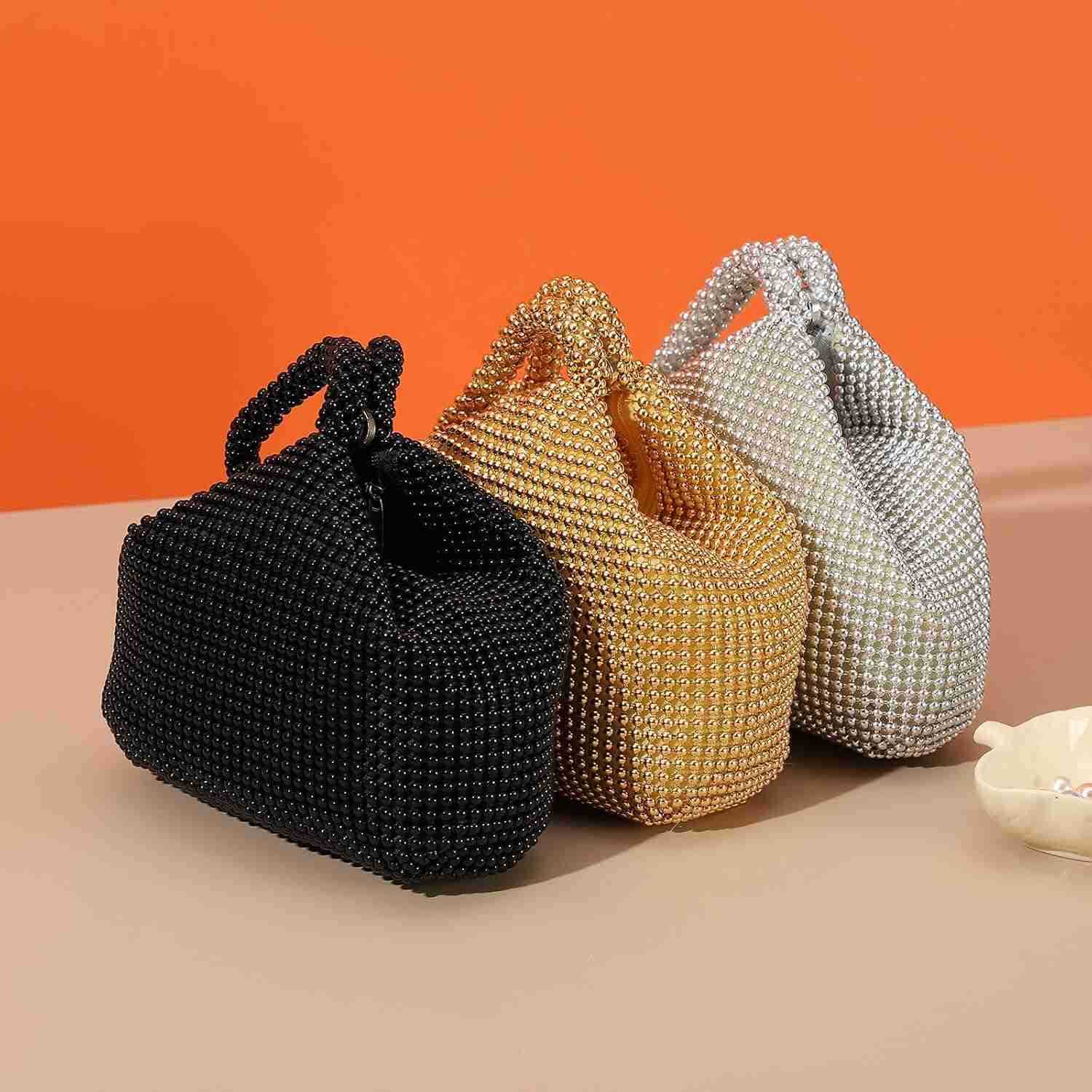 Womens Evening Bags Sparkly Beaded 866 Mini Clutch Vintage Triangle Small Purse Handbag for 1920s Party Wedding Black Z25909