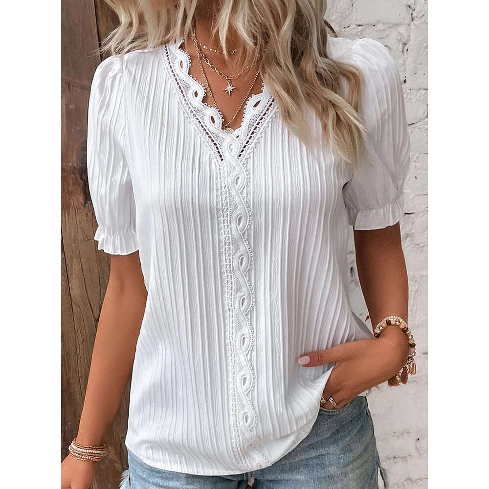 Summer Fashion Hollow Short Sleeve Women's Shirt 2025 New Elegant and Distinctive Clothing