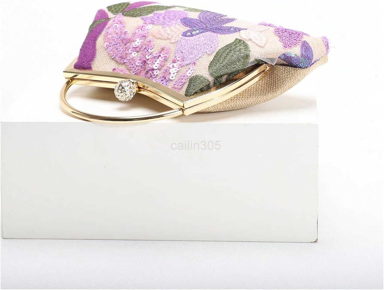 Womens Vintage Floral Sequin Evening Bag Top Handle Crossbody Handbags with Chain Strap Z25909