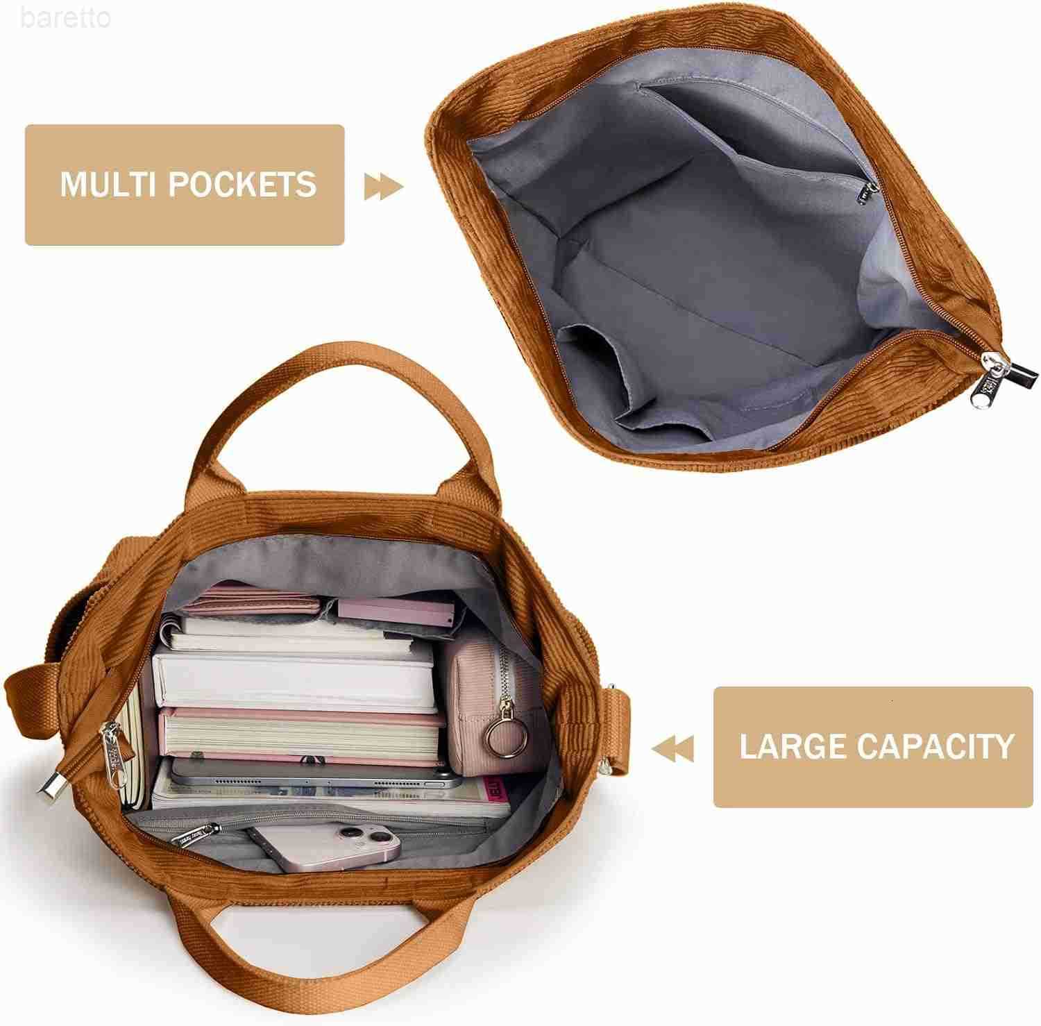 Corduroy Tote Bag Large Messenger Bag Shoulder Hobo Anti Splash Crossbody Zipper Bag Casual Work Shopping Women Z250909