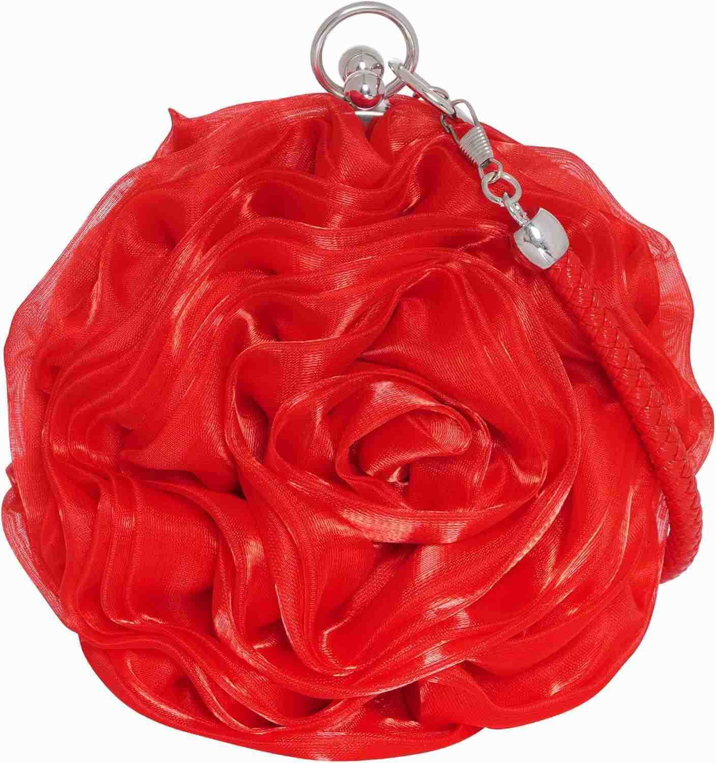 Rose Clutch Satin Rose Shaped Clutch Handbag Floral Evening Bag Red for Wedding Party Christmas Mothers Day Gift Z25909