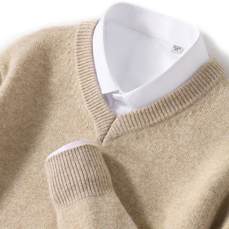 Mens Wool Sweater Loose Round Neck Pullover VNeck Plus Size Knitwear Business Casual Sweater Base Shirt 240826