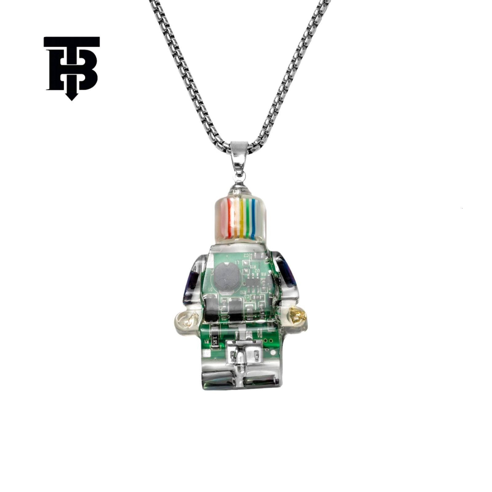 TB BHULAMTE Free Shipping New Designer Accessories Direct Hip Hop Punk Style Small Electronic Robot Rainbow Necklace Pendant Sweater Chain