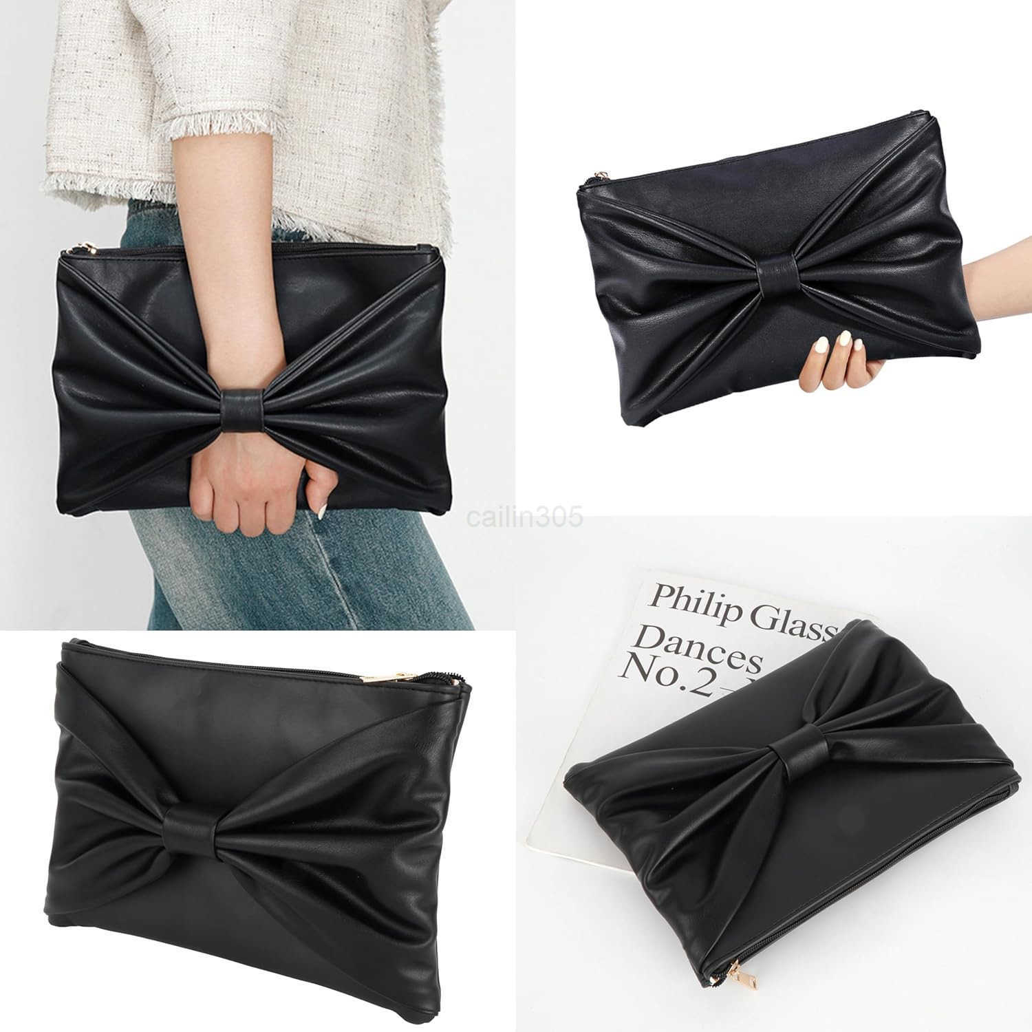 Large Bow Design Faux Leather Handbag Evening Clutch Bag Purse Z25909