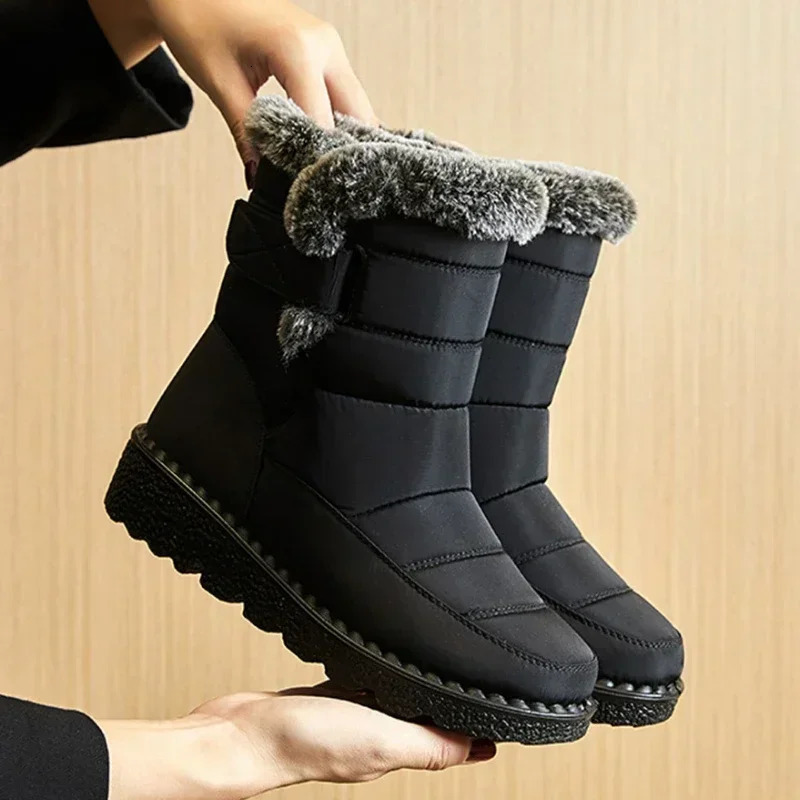 Waterproof Winter Boots for Women Faux Fur Long Plush Snow Boots Woman Platform Shoes Warm Cotton Couples Ankle Boots 250903