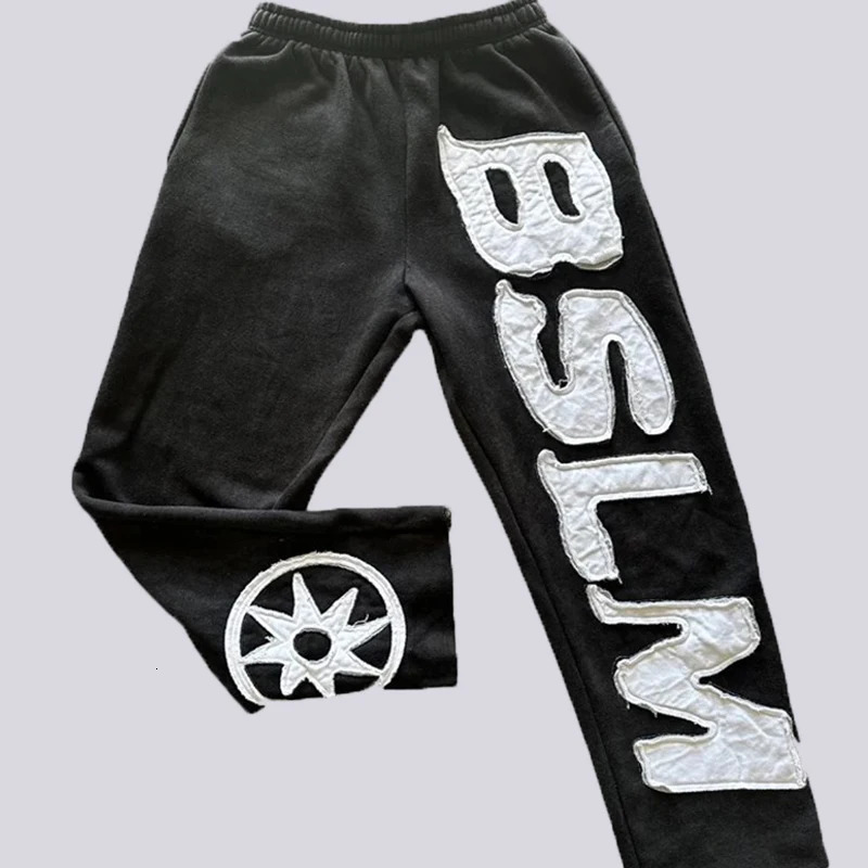 United States Spring Loose Straight Women Casual Letters Embroidered Flowers High Street Fashion Elastic Waist Casual Pants 250818