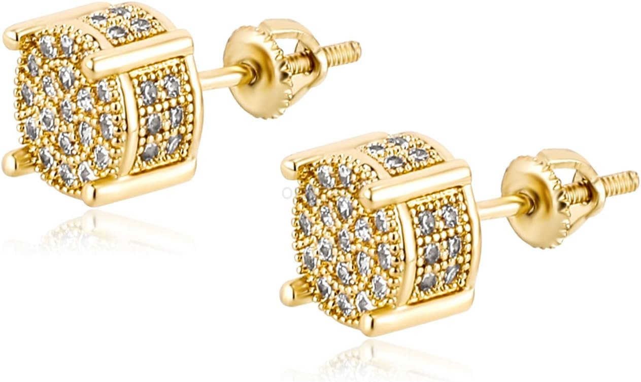 Screw Back Earrings 14K Golden Plated 5A Cubic Zirconia Cluster Round Screw On Stud Earrings For Men Women Aretes De HombreW250909