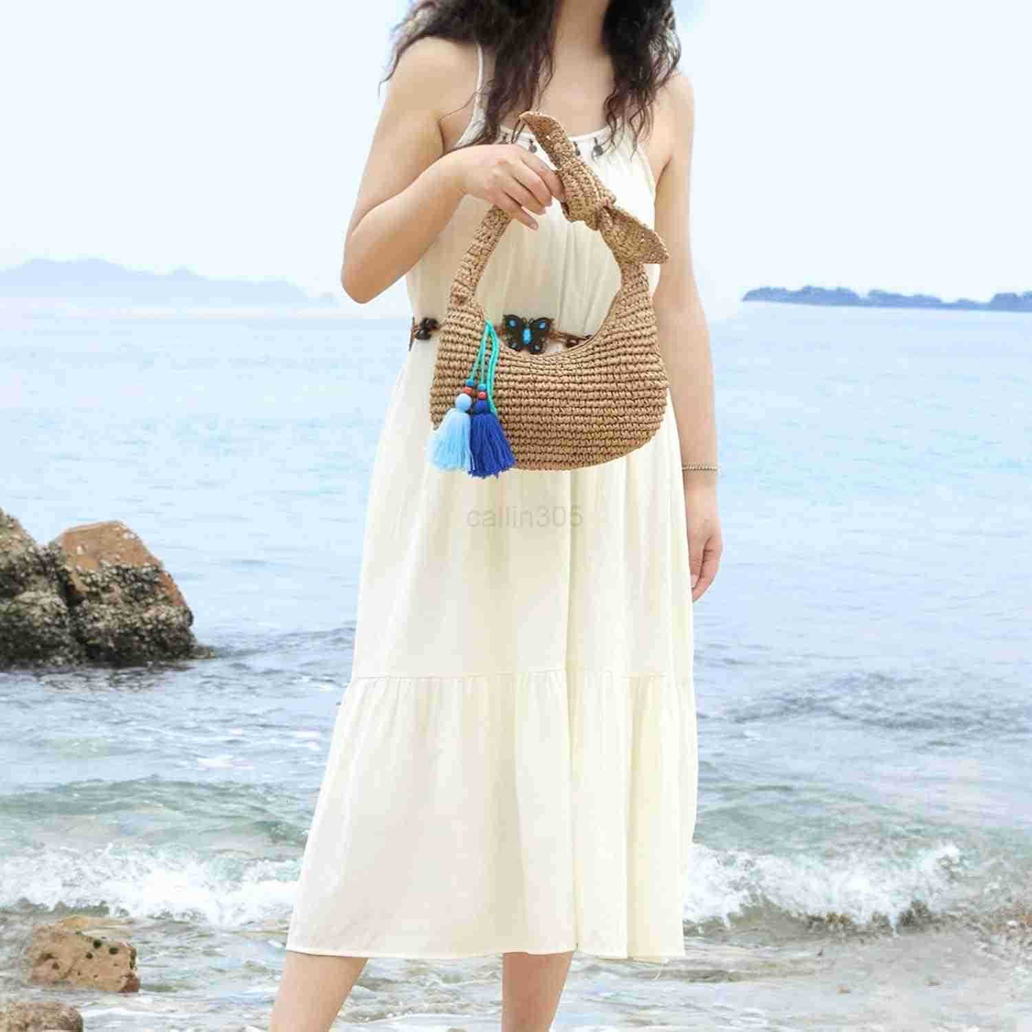 CluTCh Purses for Women Knotted Summer Beach Bag Woven Evening Tote Bags VaCATion Handbag Z25909