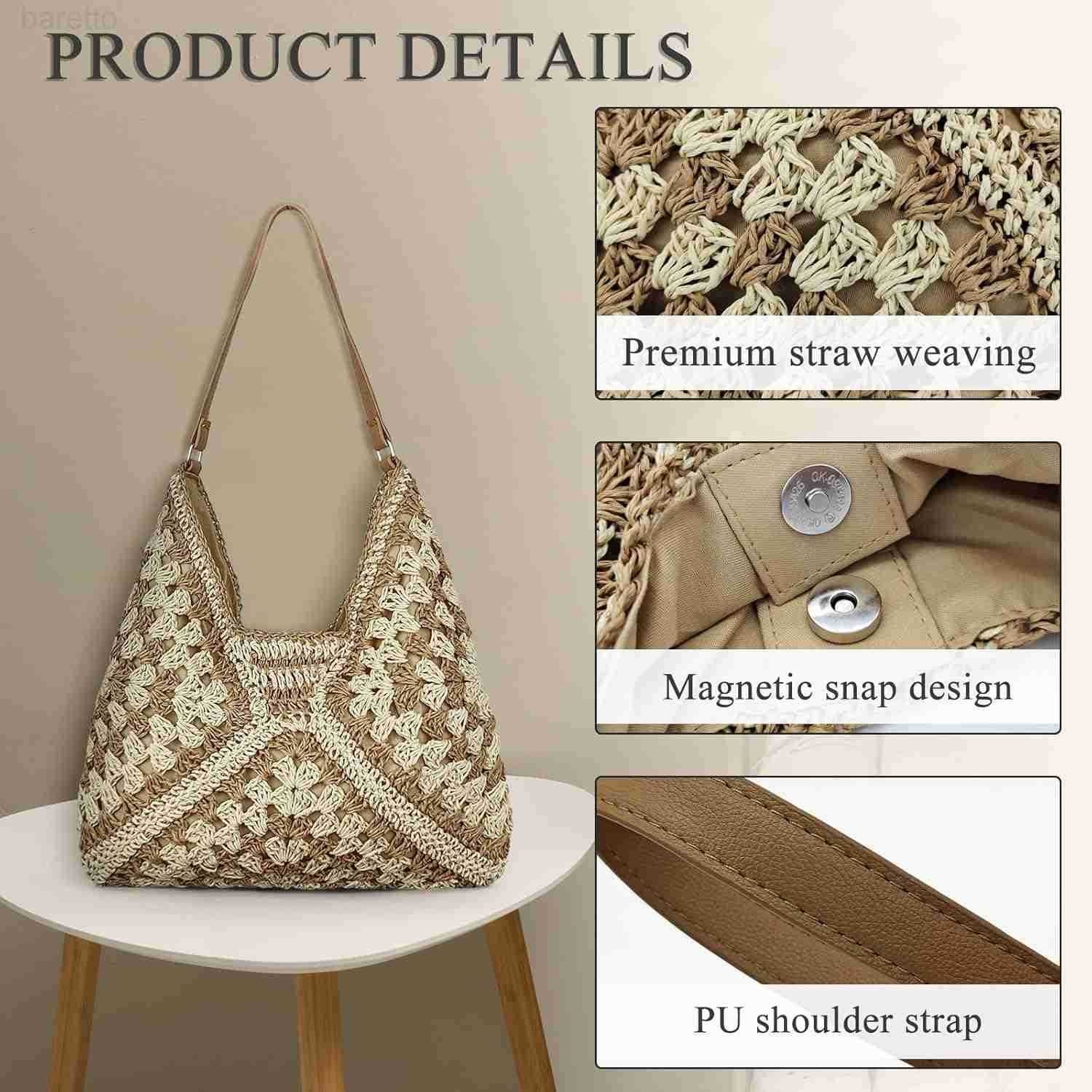 Hobo Bags for Women Large Capacity Woven Beach Tote Bag Summer Vintage Crochet Shoulder Bag for Travel Z250909